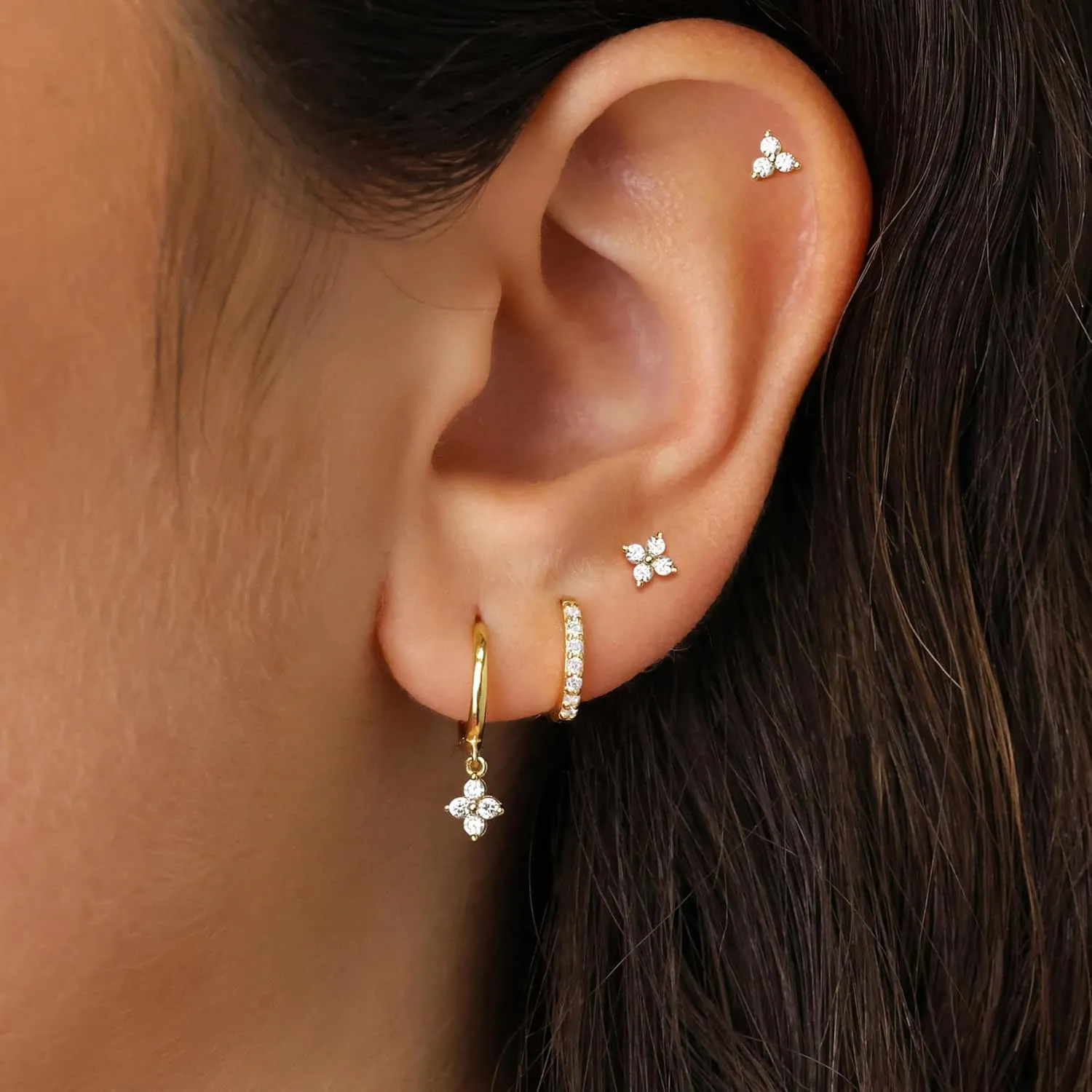 4 Pairs Gold Huggie Hoop Earring Set for Women, Dainty 14k Gold Plated Stud 925 Sterling Silver Post for Multiple Piercing, Trendy Hypoallergenic Small Dangle Earring Stacks for Sensitive Ears Jewelry Jacket Pack Gifts
