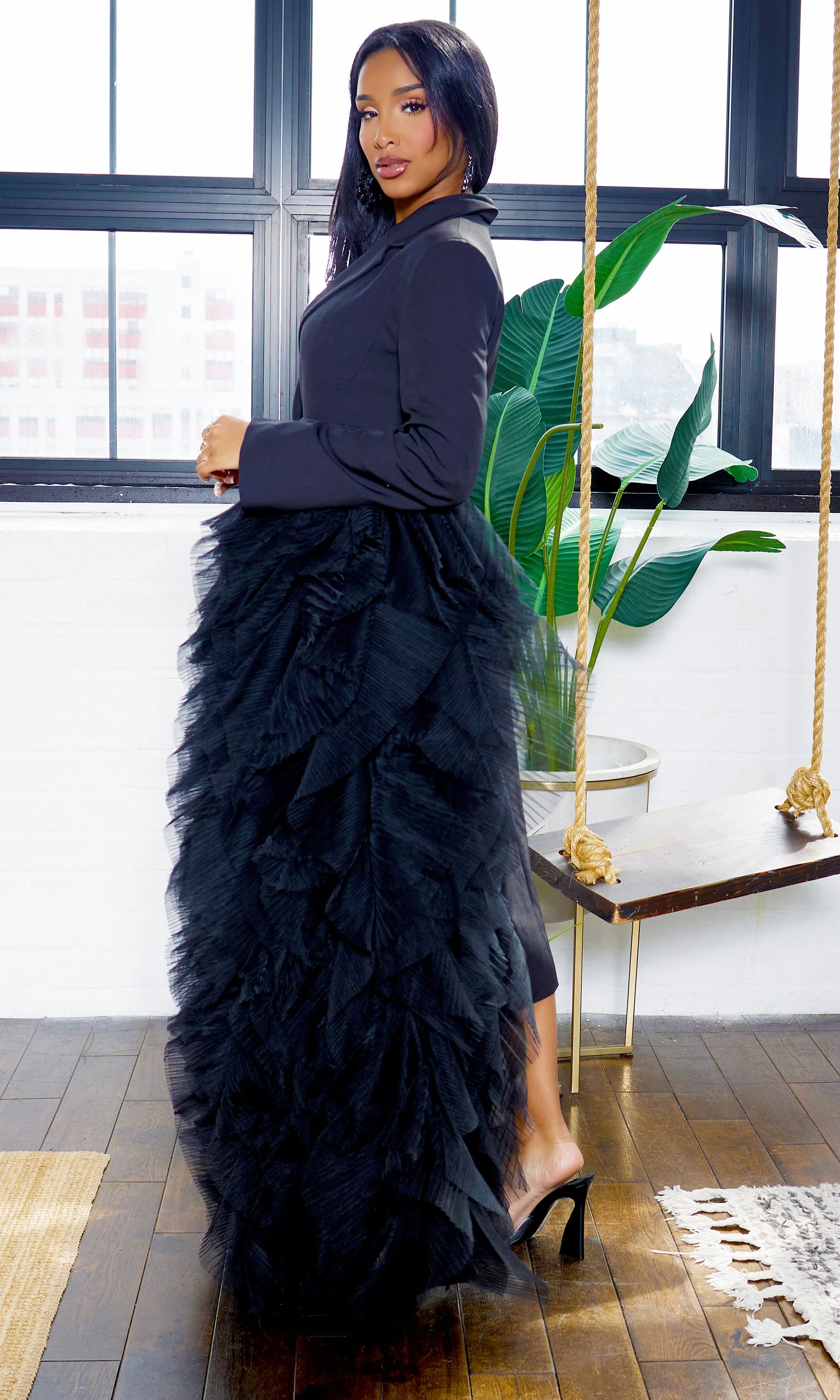 About It | Ruffle Detail Blazer Dress - Black PREORDER Ships Mid Feb