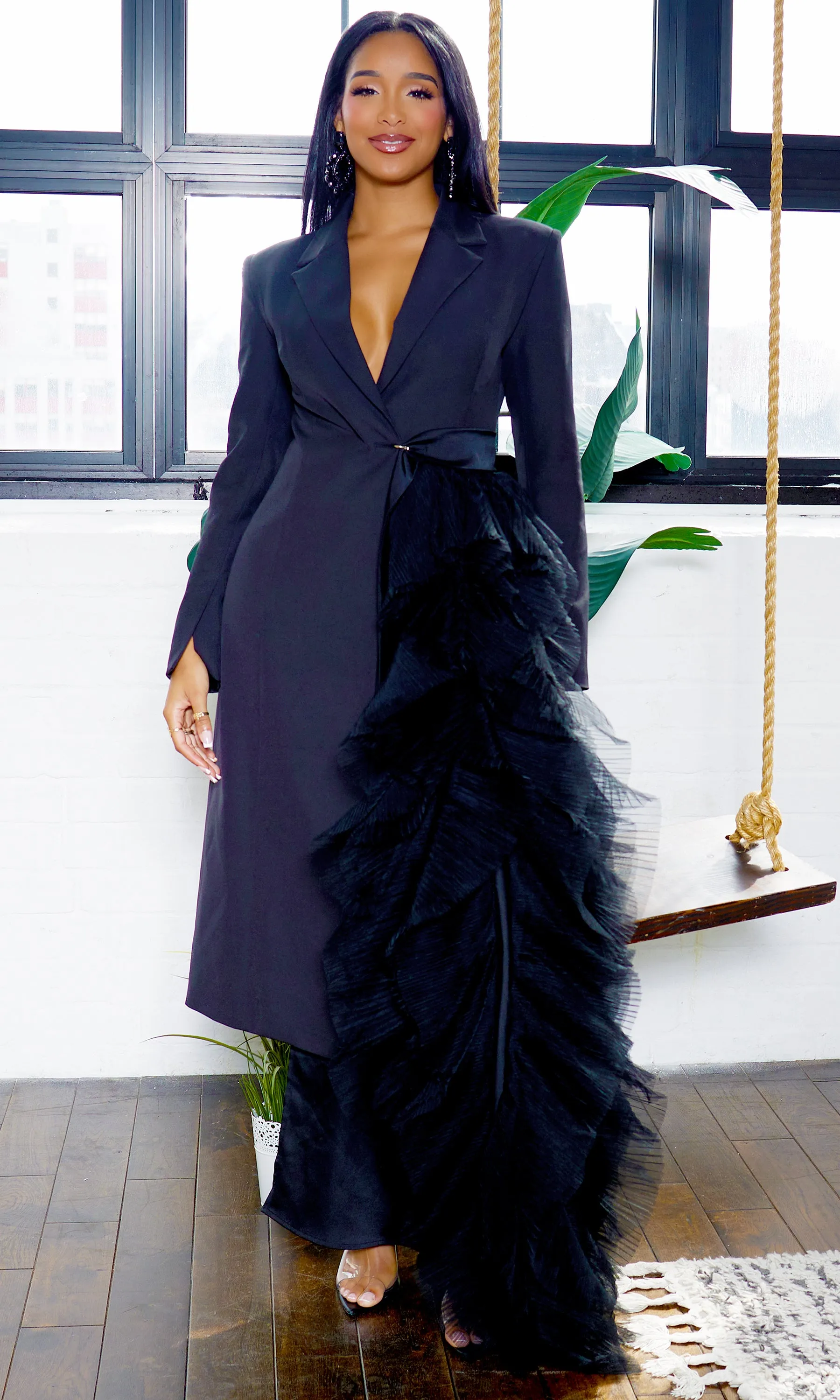 About It | Ruffle Detail Blazer Dress - Black PREORDER Ships Mid Feb