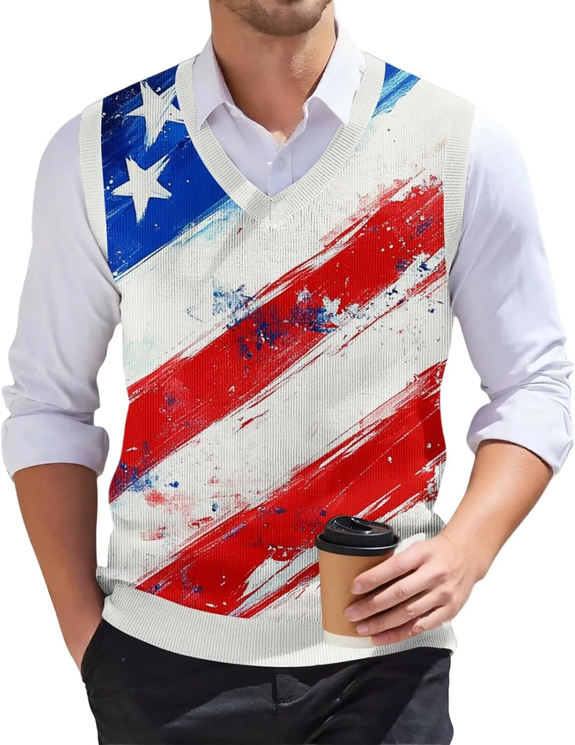 American Flag Shirts for Men Relaxed Fit & Casual Flag Graphic Sleeveless Knitted Pullover 2025