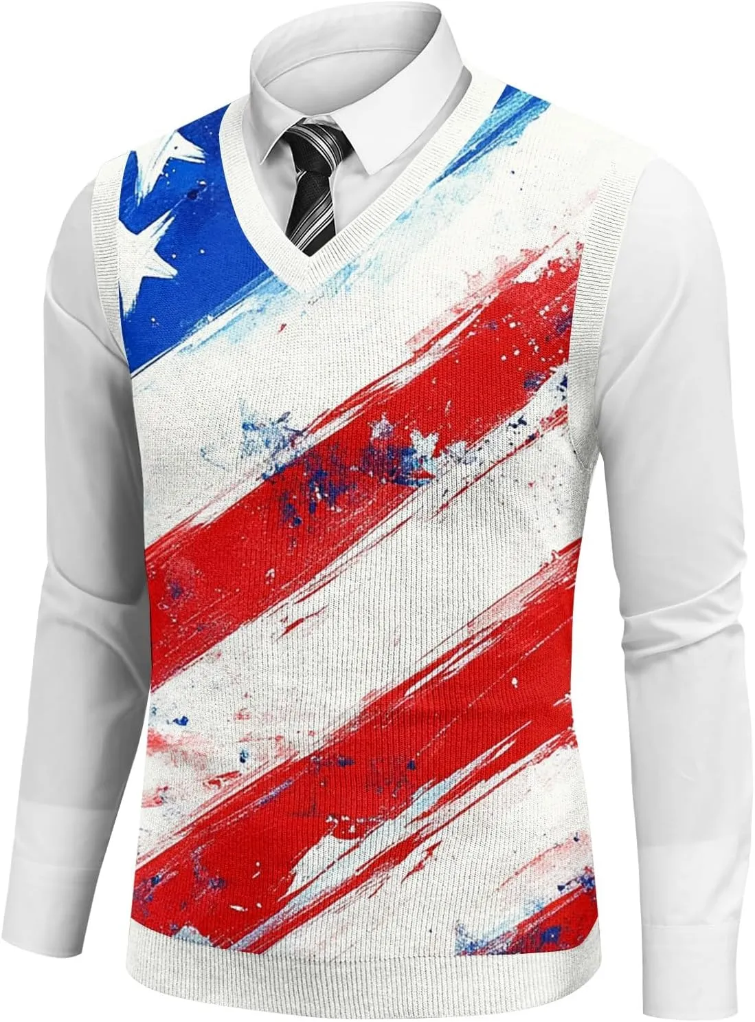 American Flag Shirts for Men Relaxed Fit & Casual Flag Graphic Sleeveless Knitted Pullover 2025