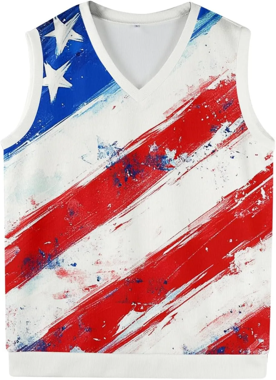 American Flag Shirts for Men Relaxed Fit & Casual Flag Graphic Sleeveless Knitted Pullover 2025