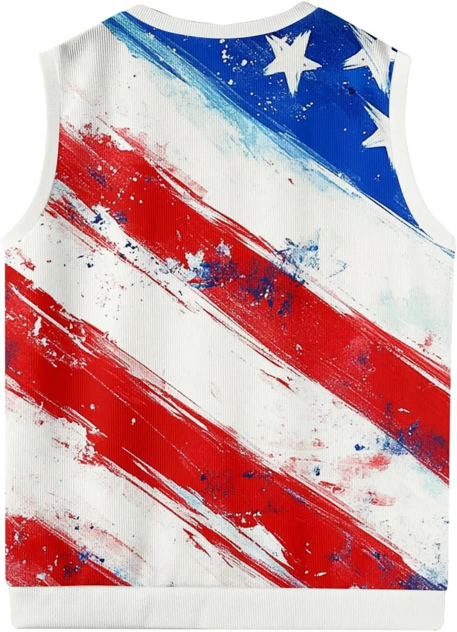 American Flag Shirts for Men Relaxed Fit & Casual Flag Graphic Sleeveless Knitted Pullover 2025