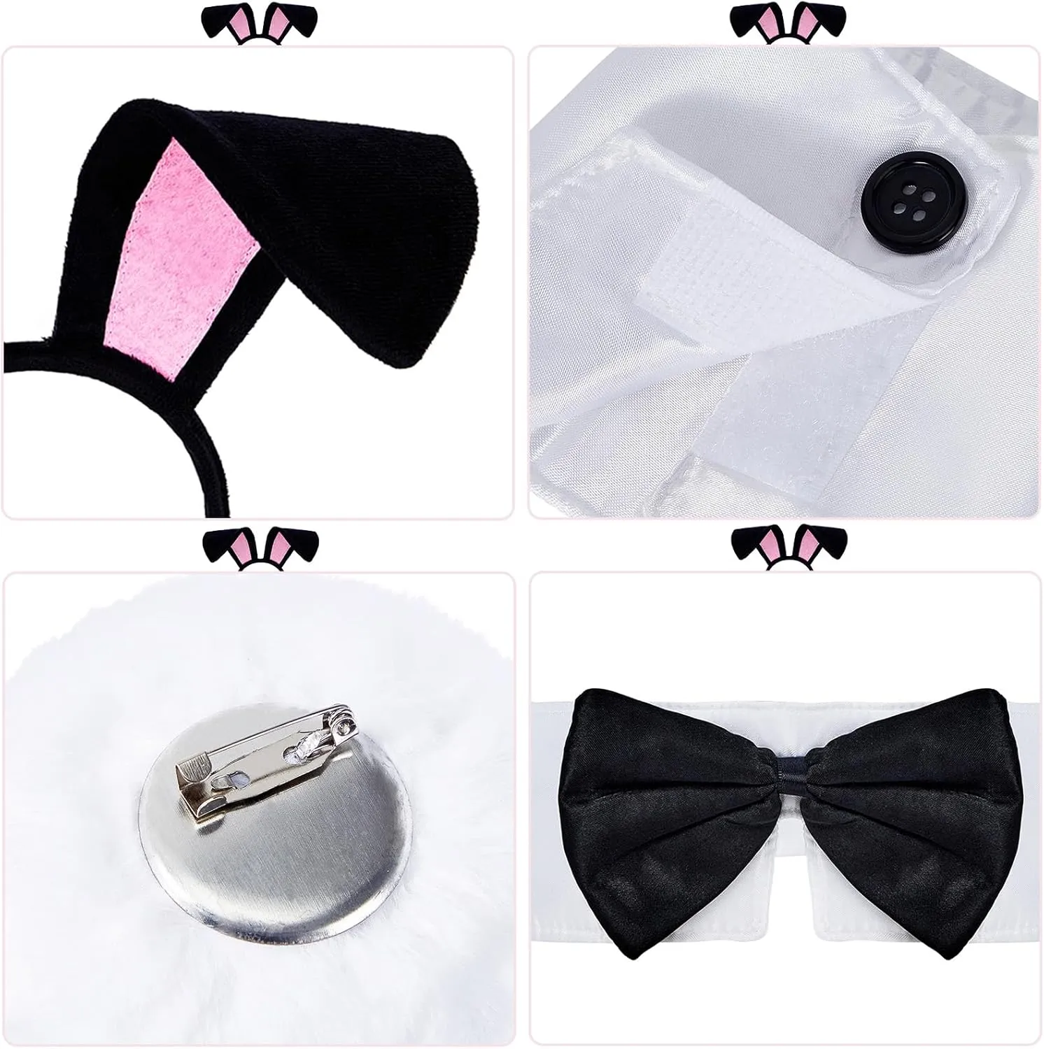 American Trends Womens Bunny Costume Set - Rabbit Ear Headband Collar Bow Tie Cuffs Rabbit Tail Easter Halloween Party