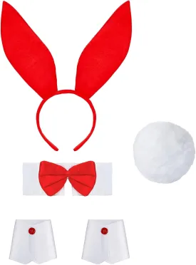American Trends Womens Bunny Costume Set - Rabbit Ear Headband Collar Bow Tie Cuffs Rabbit Tail Easter Halloween Party