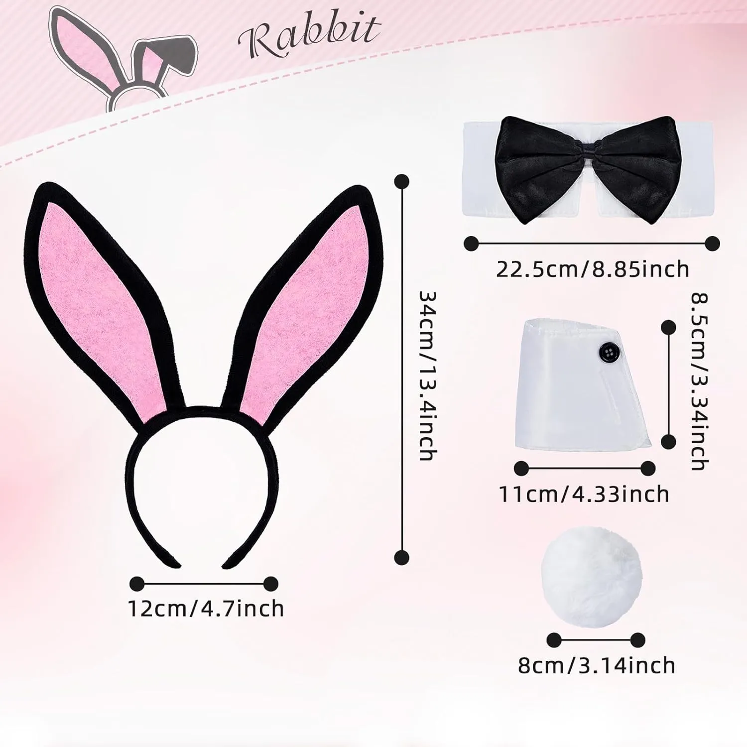 American Trends Womens Bunny Costume Set - Rabbit Ear Headband Collar Bow Tie Cuffs Rabbit Tail Easter Halloween Party