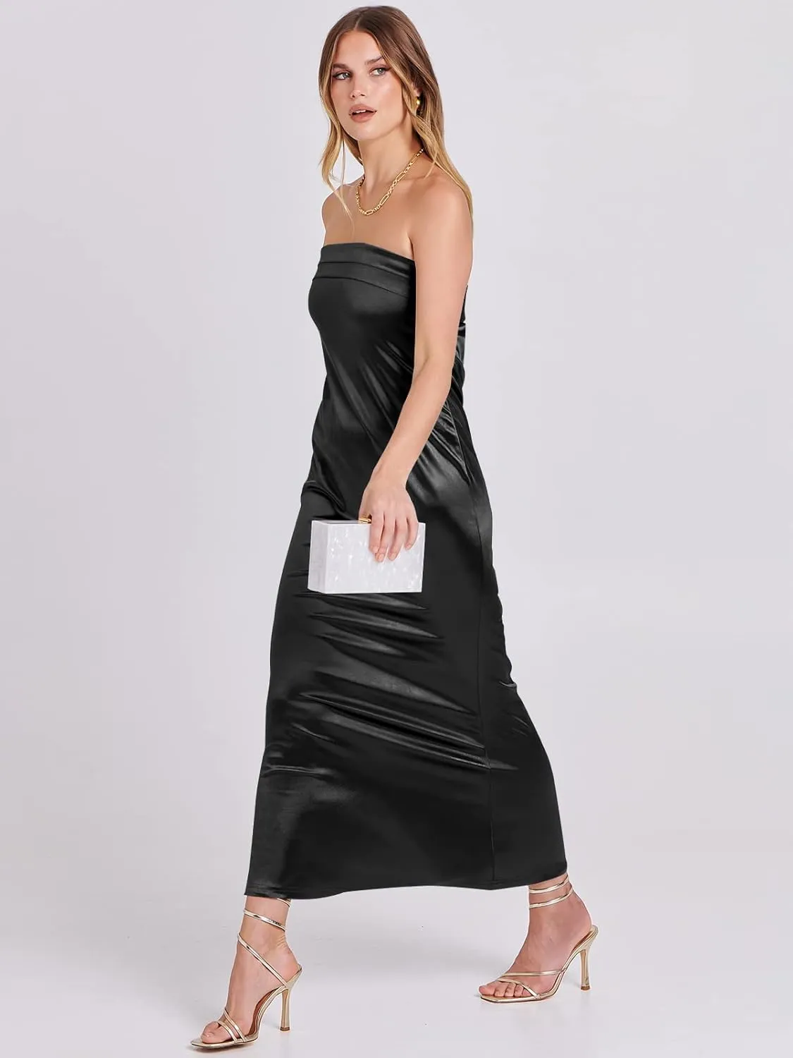 ANRABESS Women Summer Wedding Guest Maxi Dress Strapless Satin Tube Bodycon Backless Cocktail Formal Dresses 2025 Spring