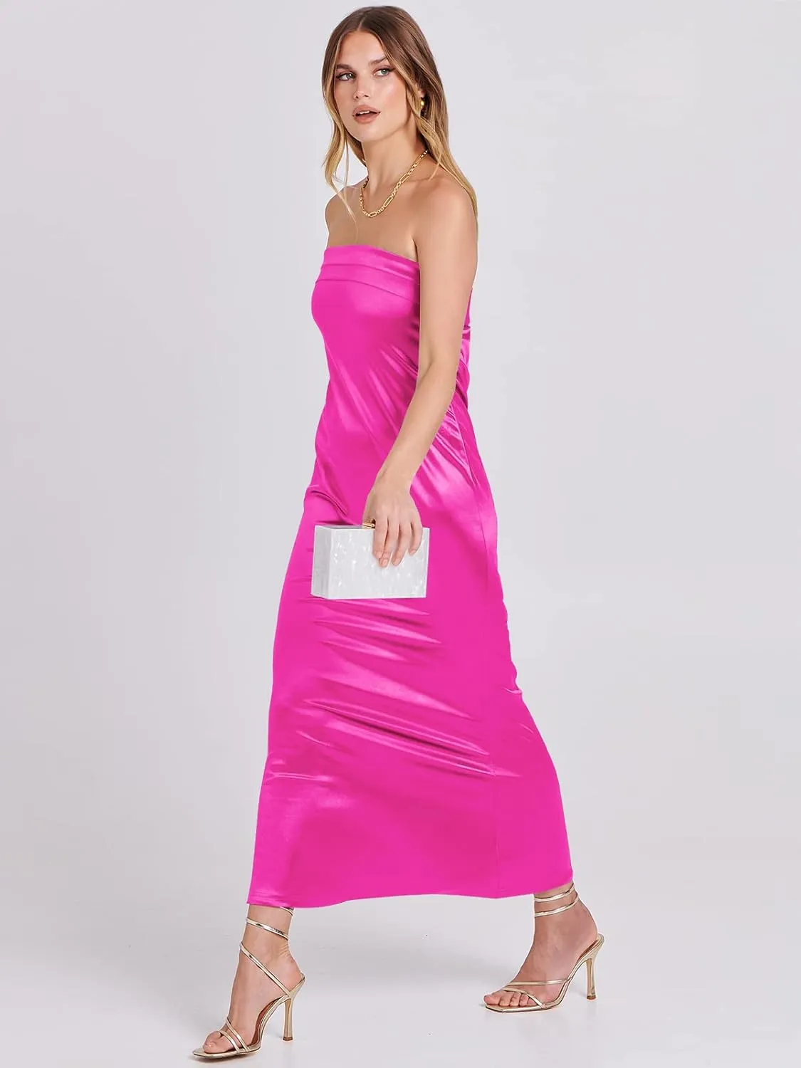 ANRABESS Women Summer Wedding Guest Maxi Dress Strapless Satin Tube Bodycon Backless Cocktail Formal Dresses 2025 Spring