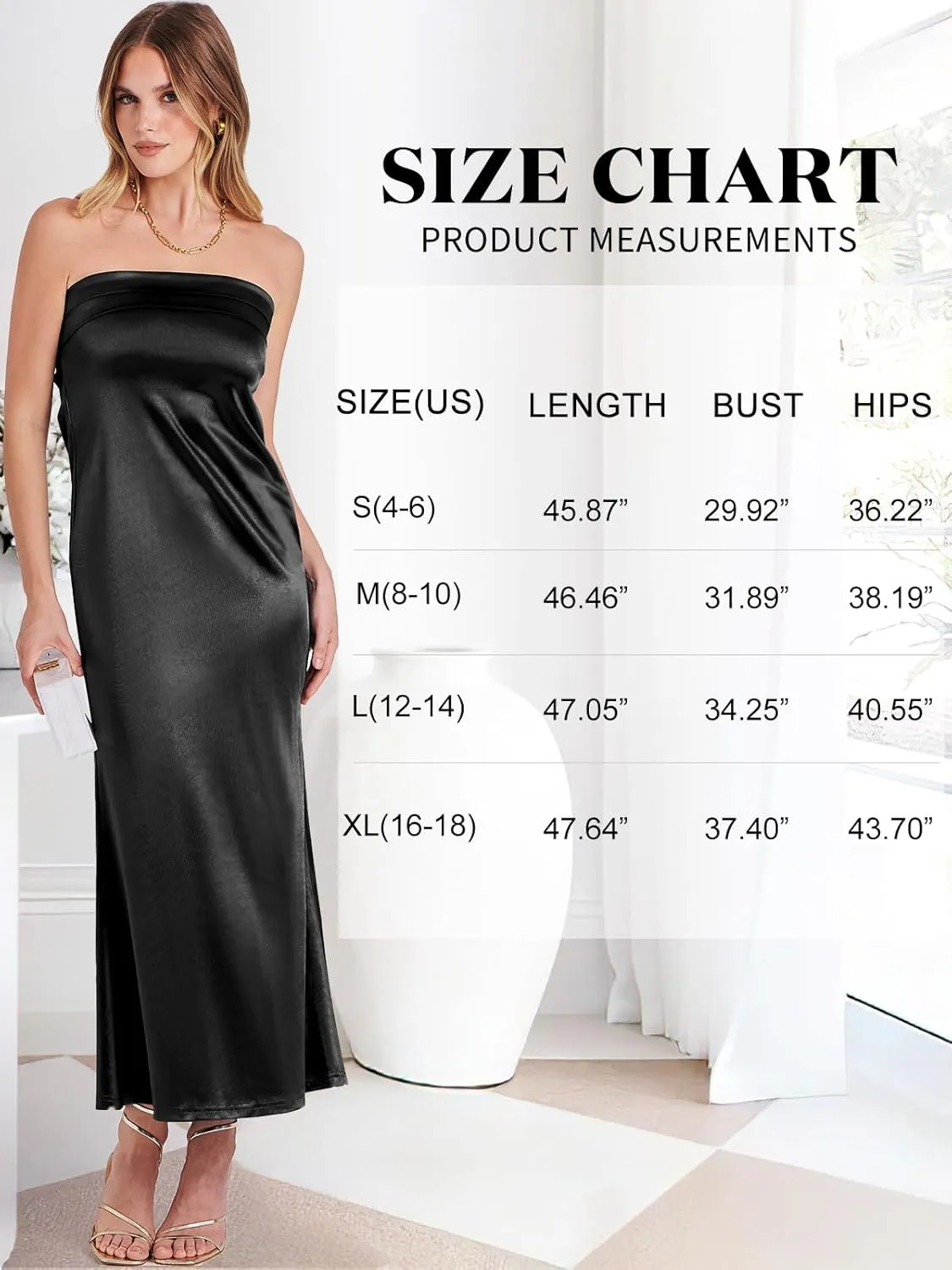 ANRABESS Women Summer Wedding Guest Maxi Dress Strapless Satin Tube Bodycon Backless Cocktail Formal Dresses 2025 Spring
