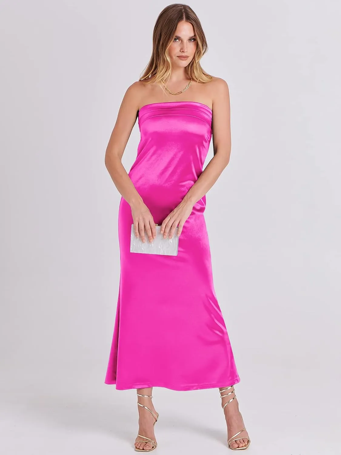 ANRABESS Women Summer Wedding Guest Maxi Dress Strapless Satin Tube Bodycon Backless Cocktail Formal Dresses 2025 Spring