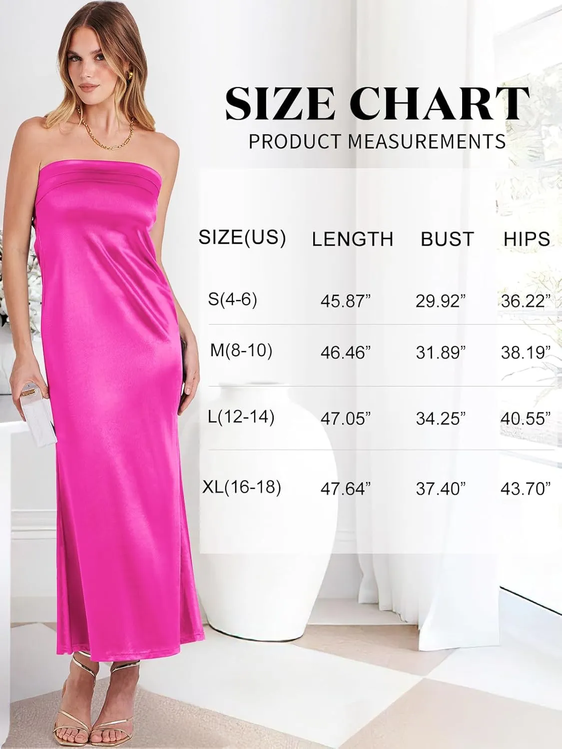 ANRABESS Women Summer Wedding Guest Maxi Dress Strapless Satin Tube Bodycon Backless Cocktail Formal Dresses 2025 Spring