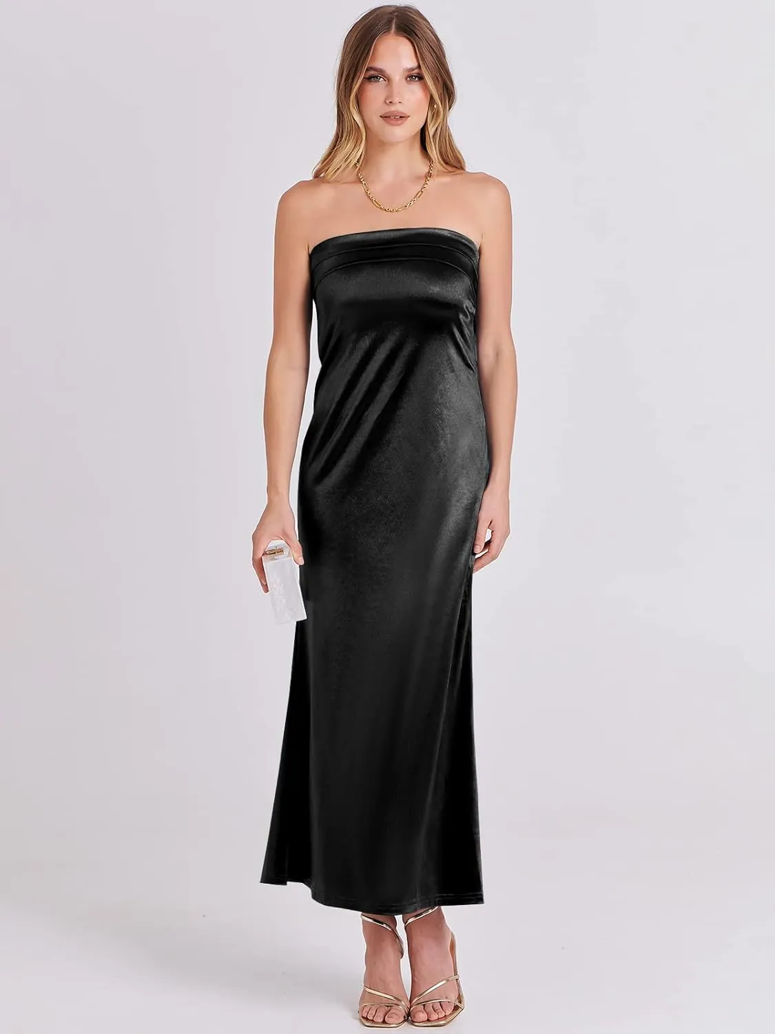ANRABESS Women Summer Wedding Guest Maxi Dress Strapless Satin Tube Bodycon Backless Cocktail Formal Dresses 2025 Spring