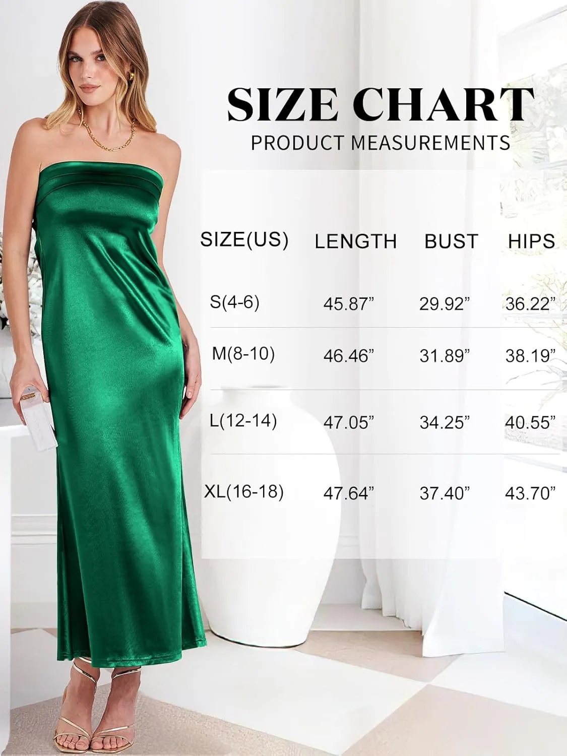 ANRABESS Women Summer Wedding Guest Maxi Dress Strapless Satin Tube Bodycon Backless Cocktail Formal Dresses 2025 Spring