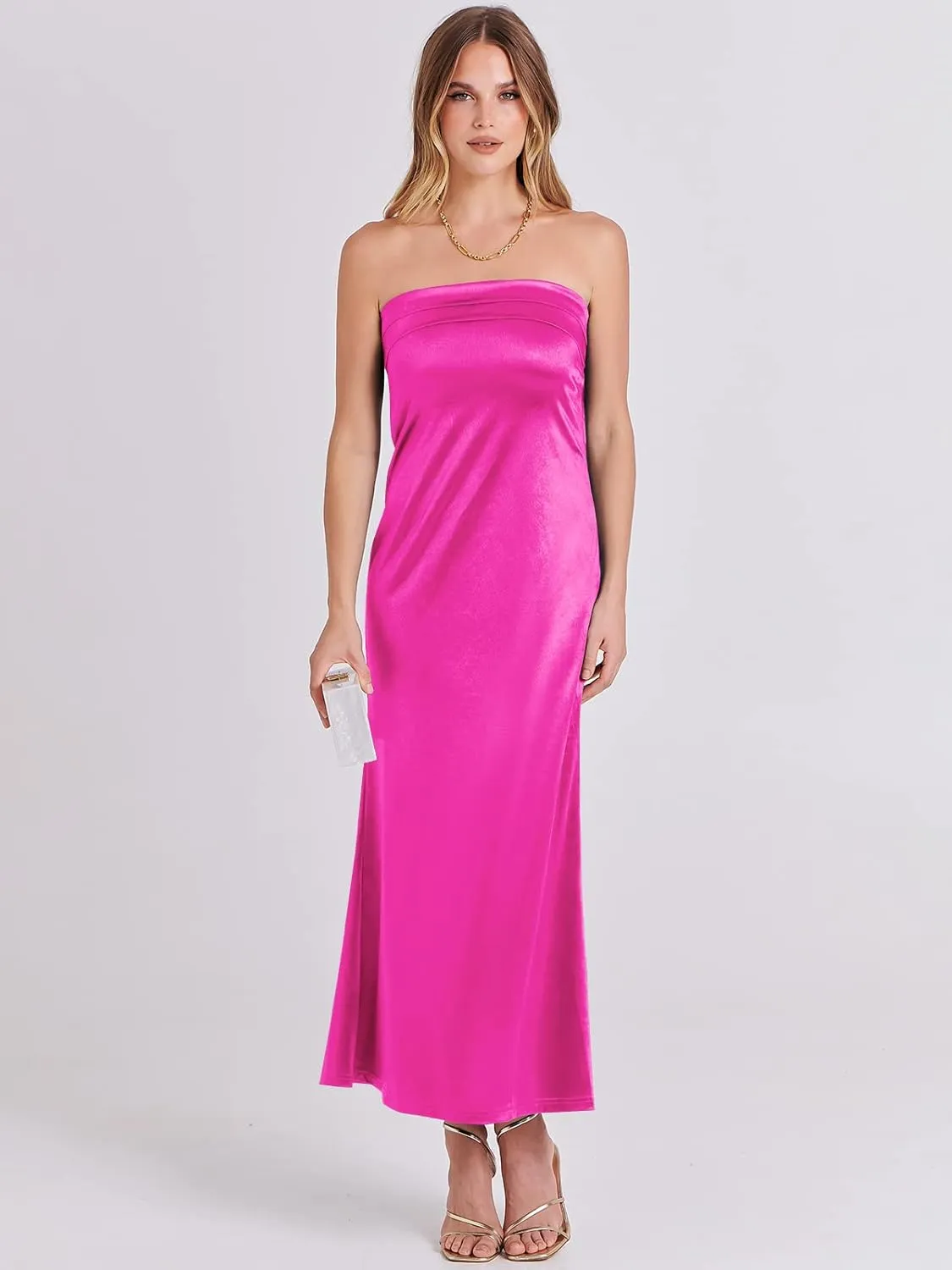 ANRABESS Women Summer Wedding Guest Maxi Dress Strapless Satin Tube Bodycon Backless Cocktail Formal Dresses 2025 Spring