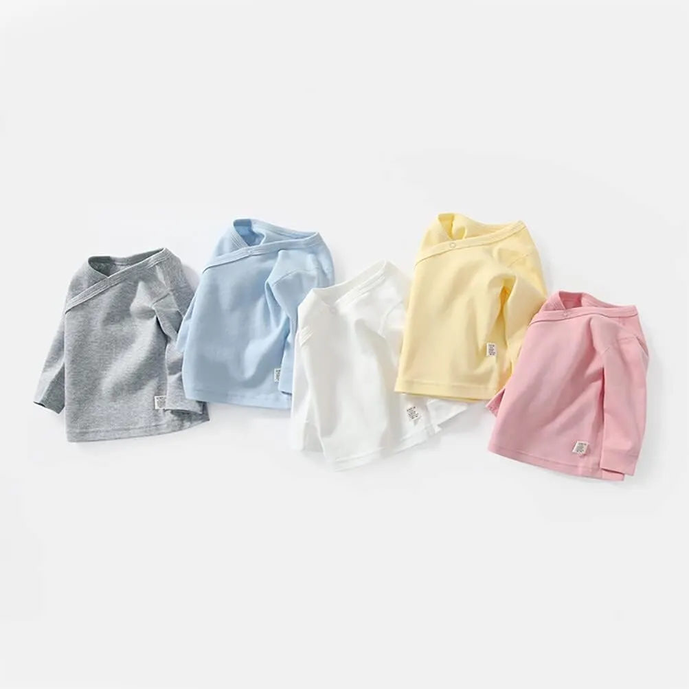 Baby Long Sleeve Side-snap Cotton Shirt Unisex Newborn Girls Boys Kimono Tee Shirts Top