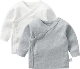 Baby Long Sleeve Side-snap Cotton Shirt Unisex Newborn Girls Boys Kimono Tee Shirts Top