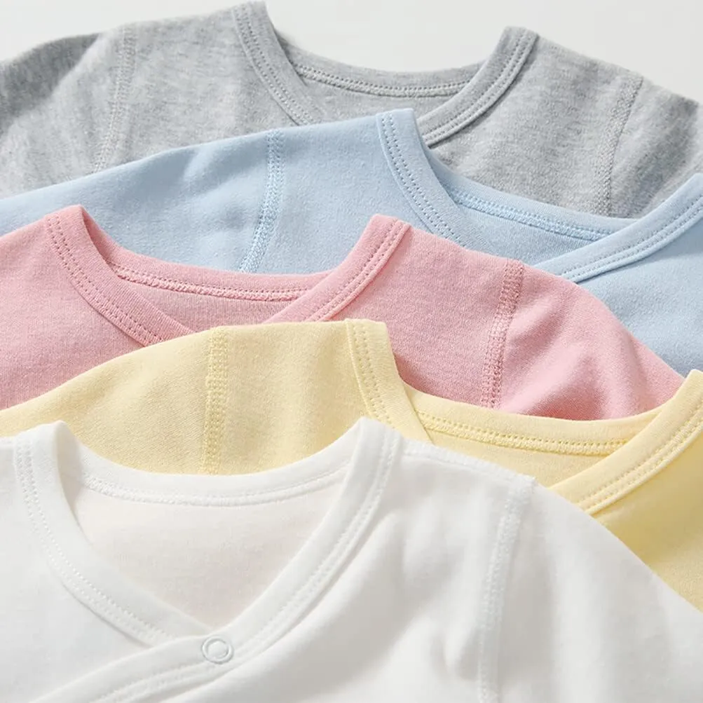 Baby Long Sleeve Side-snap Cotton Shirt Unisex Newborn Girls Boys Kimono Tee Shirts Top