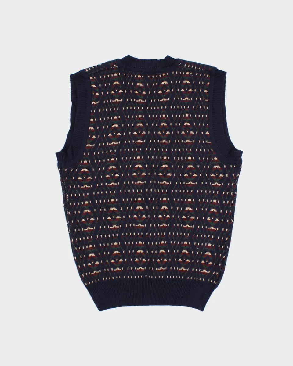 Blue Patterned Knitted Tank Top - M / L