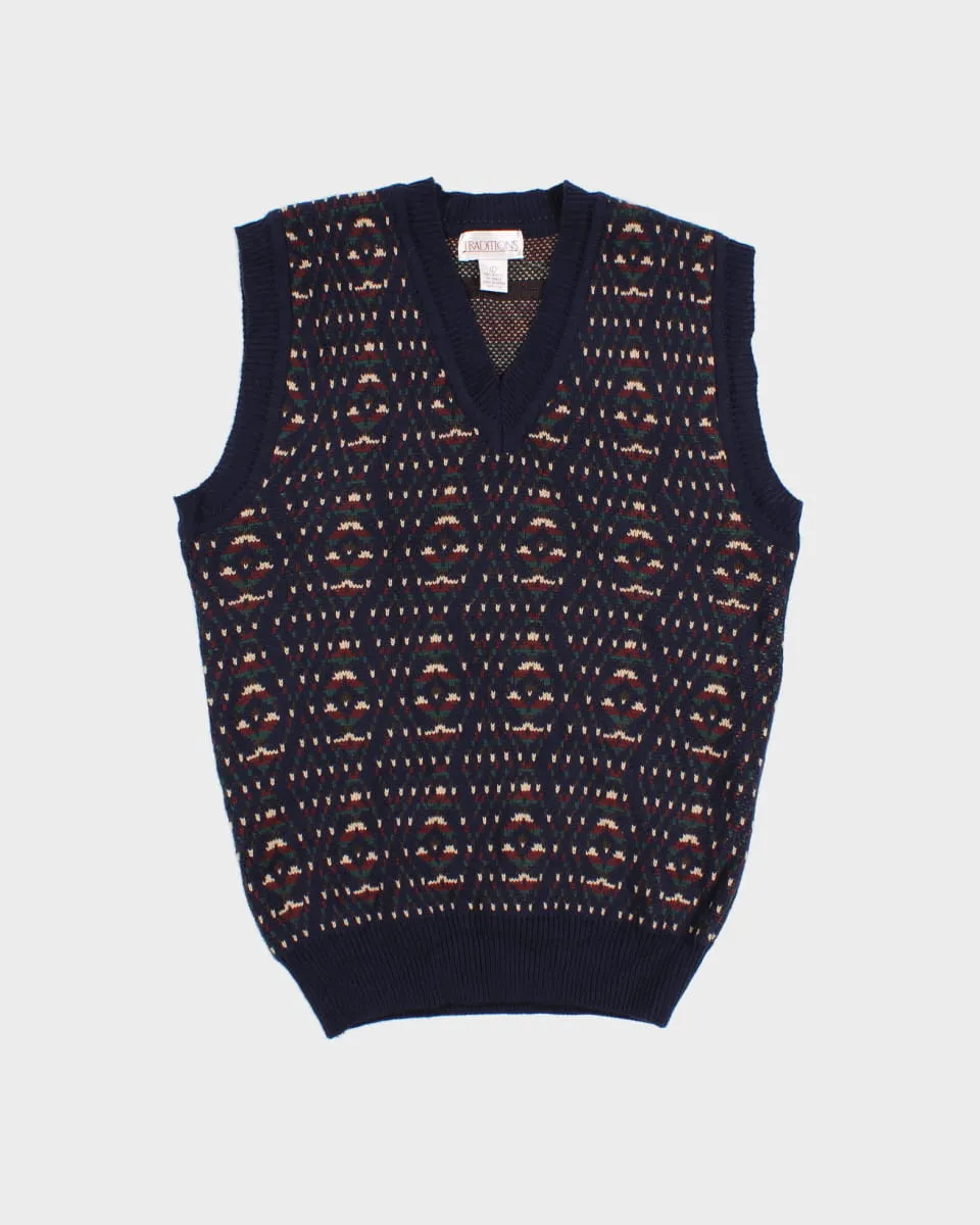 Blue Patterned Knitted Tank Top - M / L