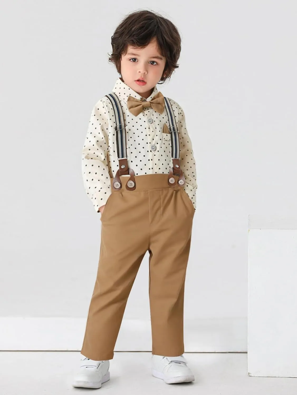 Boarnseorl Baby Boys Pants Sets,Toddler Gentleman Outfits, Infant Long Sleeve Shirt   Pants   Bow Tie   Suspenders
