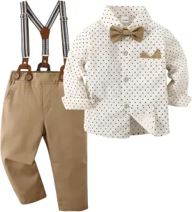 Boarnseorl Baby Boys Pants Sets,Toddler Gentleman Outfits, Infant Long Sleeve Shirt   Pants   Bow Tie   Suspenders