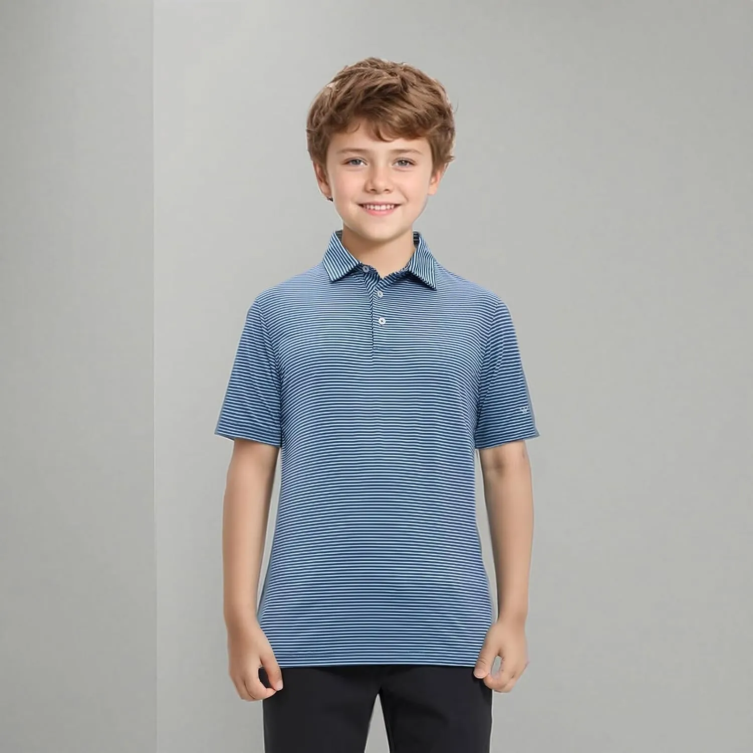 Boys Polo Shirts Short Sleeve Striped Performance Moisture Wicking Dry Fit Golf Shirts for Boys Youth Kids
