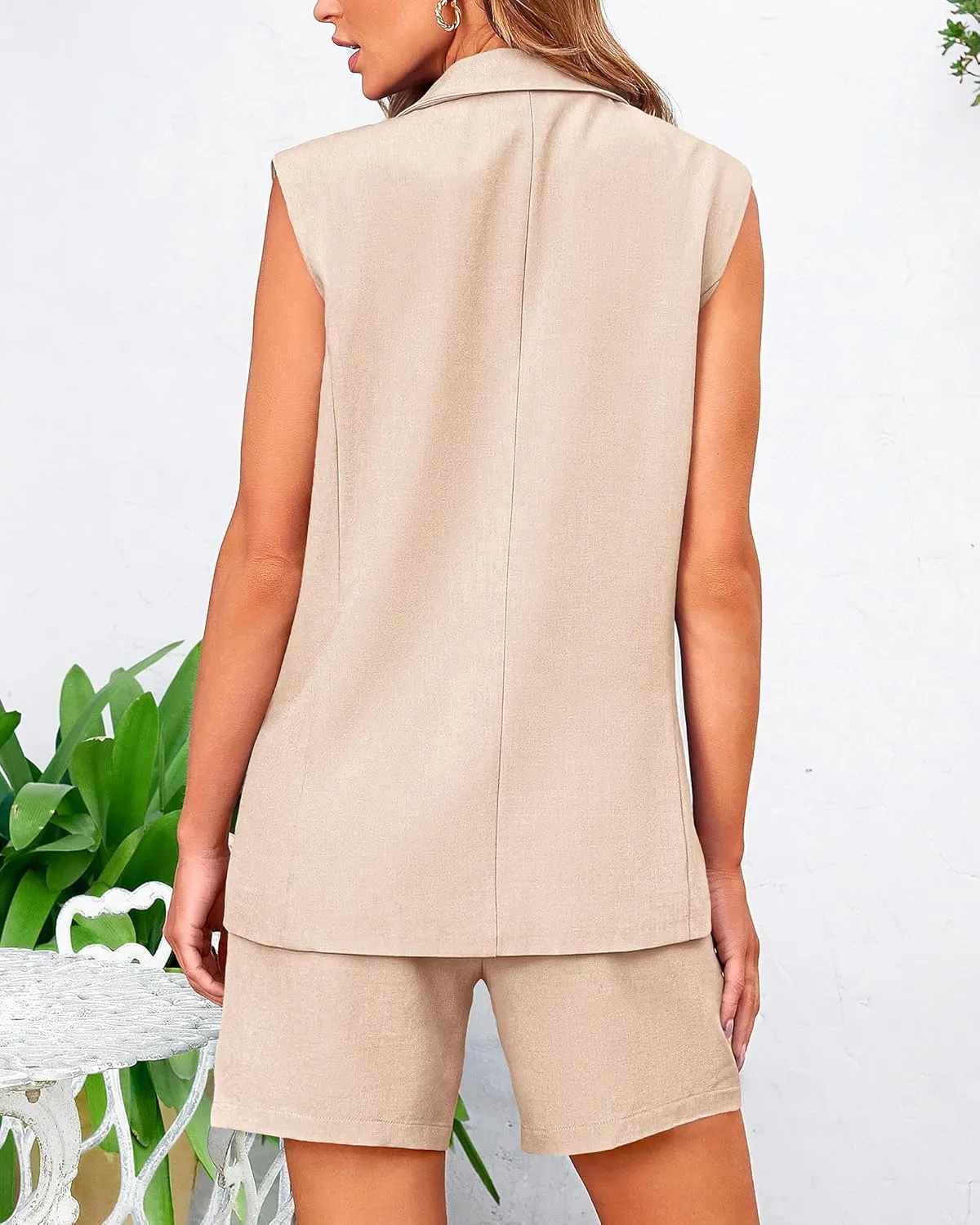 BTFBM Womens Blazer Vest Shorts Sets Lapel Neck Casual Sleeveless Button Down Office Summer 2 Piece Lounge Matching Sets