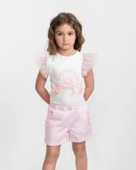Caramelo Kids Girls Pink English Summer Shorts Set