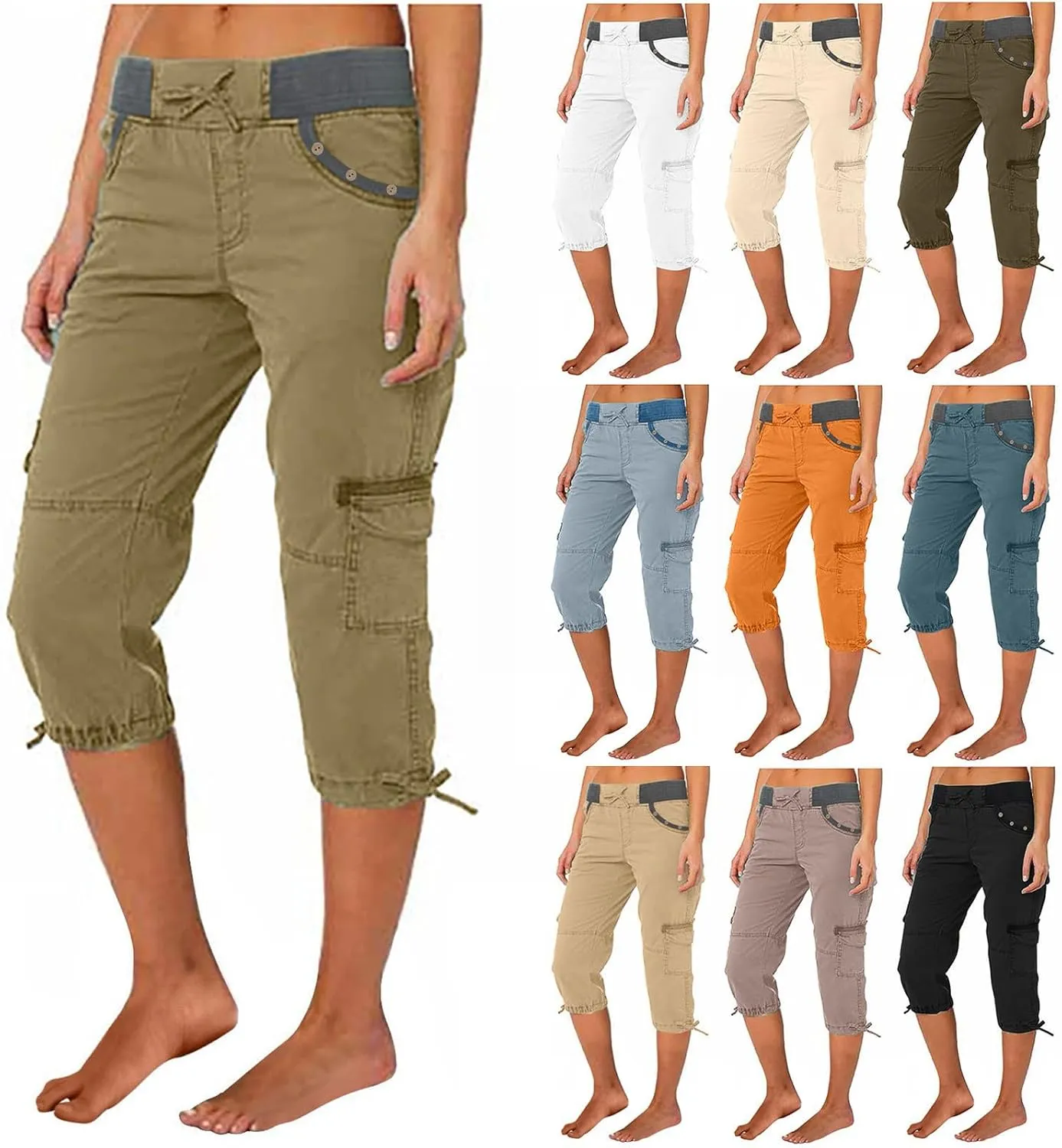 Cargo Pants for Women 2025 Lightweight Summer Petite High Waist Casual Shorts with Pockets Linen Hiking Capris