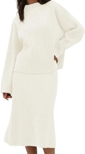 CHYRII Womens Fashion Two Piece Outfits Mock Neck Oversized Sweater Tops Skirt Sets Sweater Dress Lounge Set