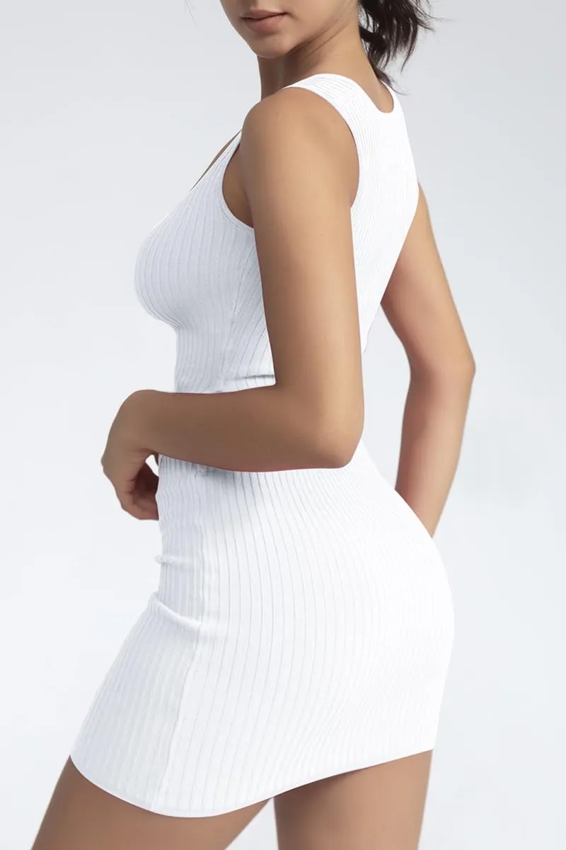 CHYRII Womens Sexy Summer Two Piece Outfits Square Neck Going Out Crop Top Bodycon Skirt Sets Mini Dress