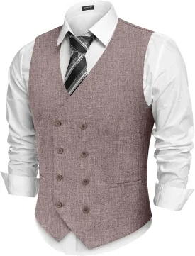 COOFANDY Men's Double Breasted Suit Vest Lightweight Waistcoat Slim Fit Dress Vest