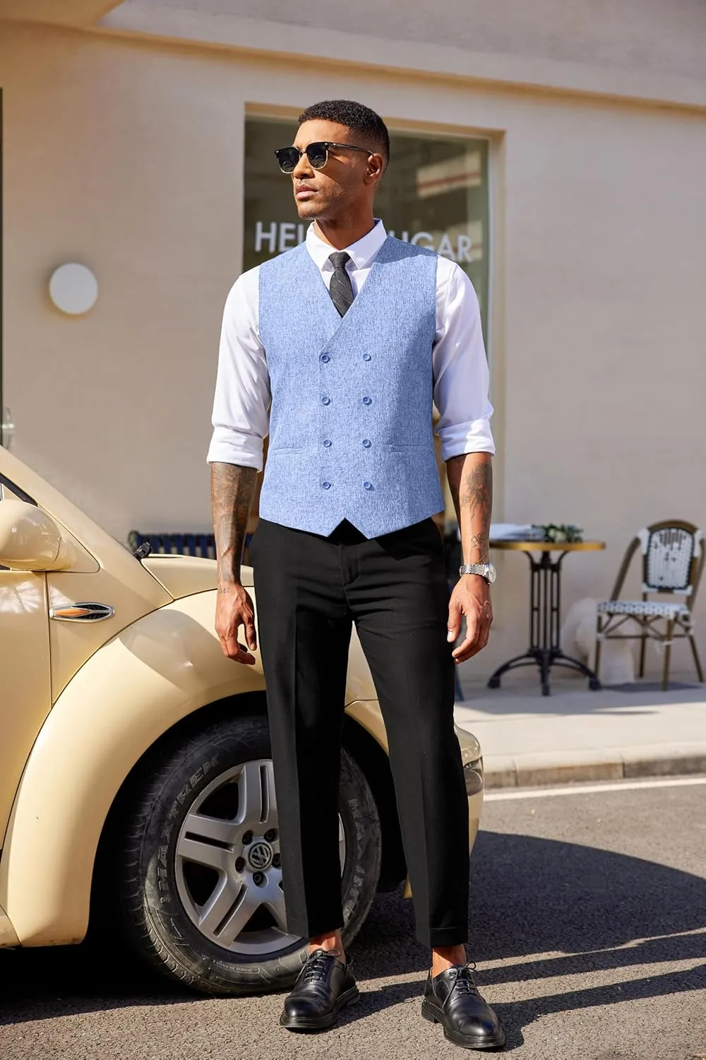 COOFANDY Men's Double Breasted Suit Vest Lightweight Waistcoat Slim Fit Dress Vest