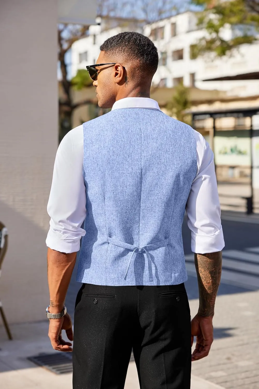 COOFANDY Men's Double Breasted Suit Vest Lightweight Waistcoat Slim Fit Dress Vest