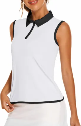 COOrun Women's Golf Polo T Shirts Lightweight Moisture Wicking Sleeveless Shirt Quick Dry Zipper Tank Top