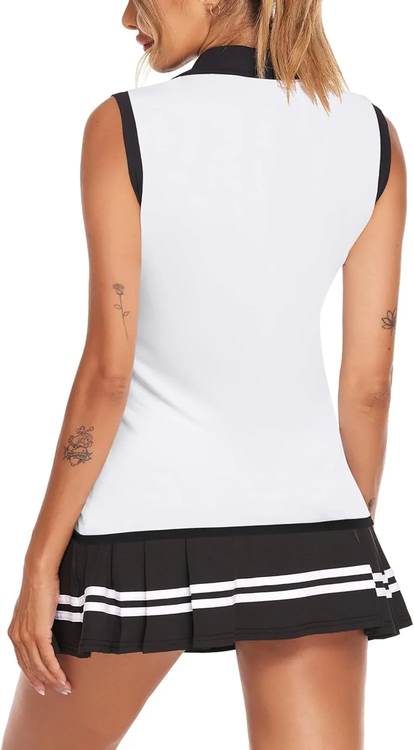 COOrun Women's Golf Polo T Shirts Lightweight Moisture Wicking Sleeveless Shirt Quick Dry Zipper Tank Top