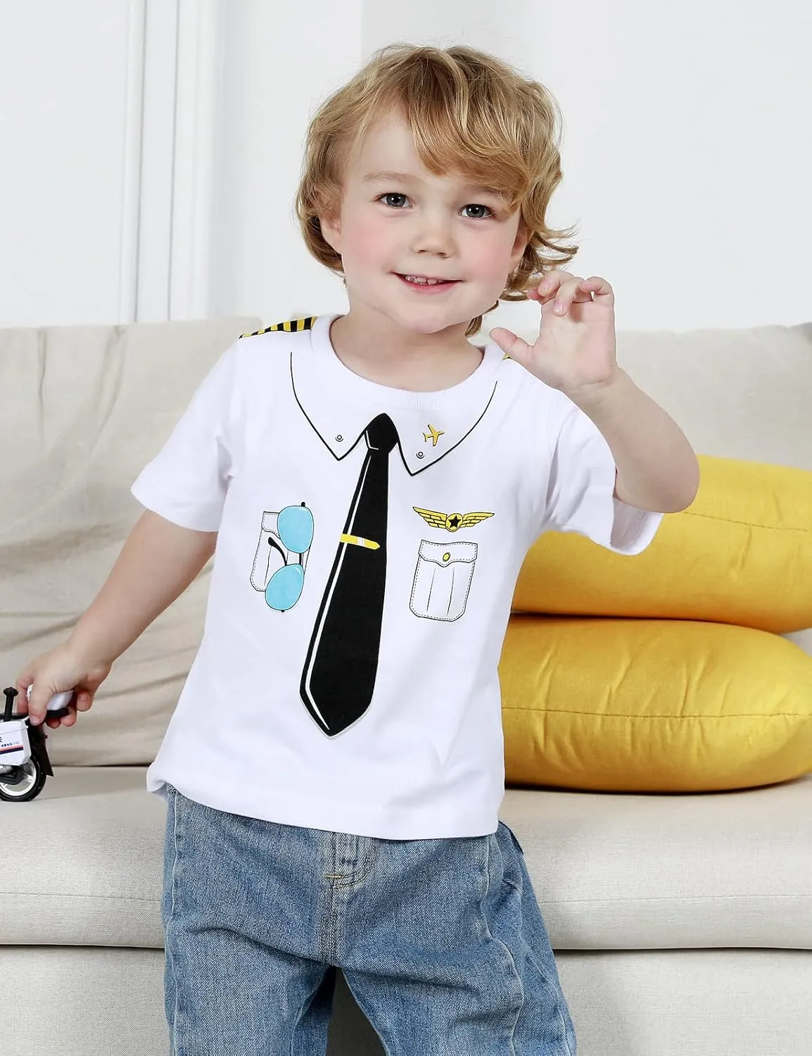 COSLAND Boys and Toddlers' Cotton Print Short Sleeve T-Shirt, Novelty Crew Neck Tee, 2T-Large