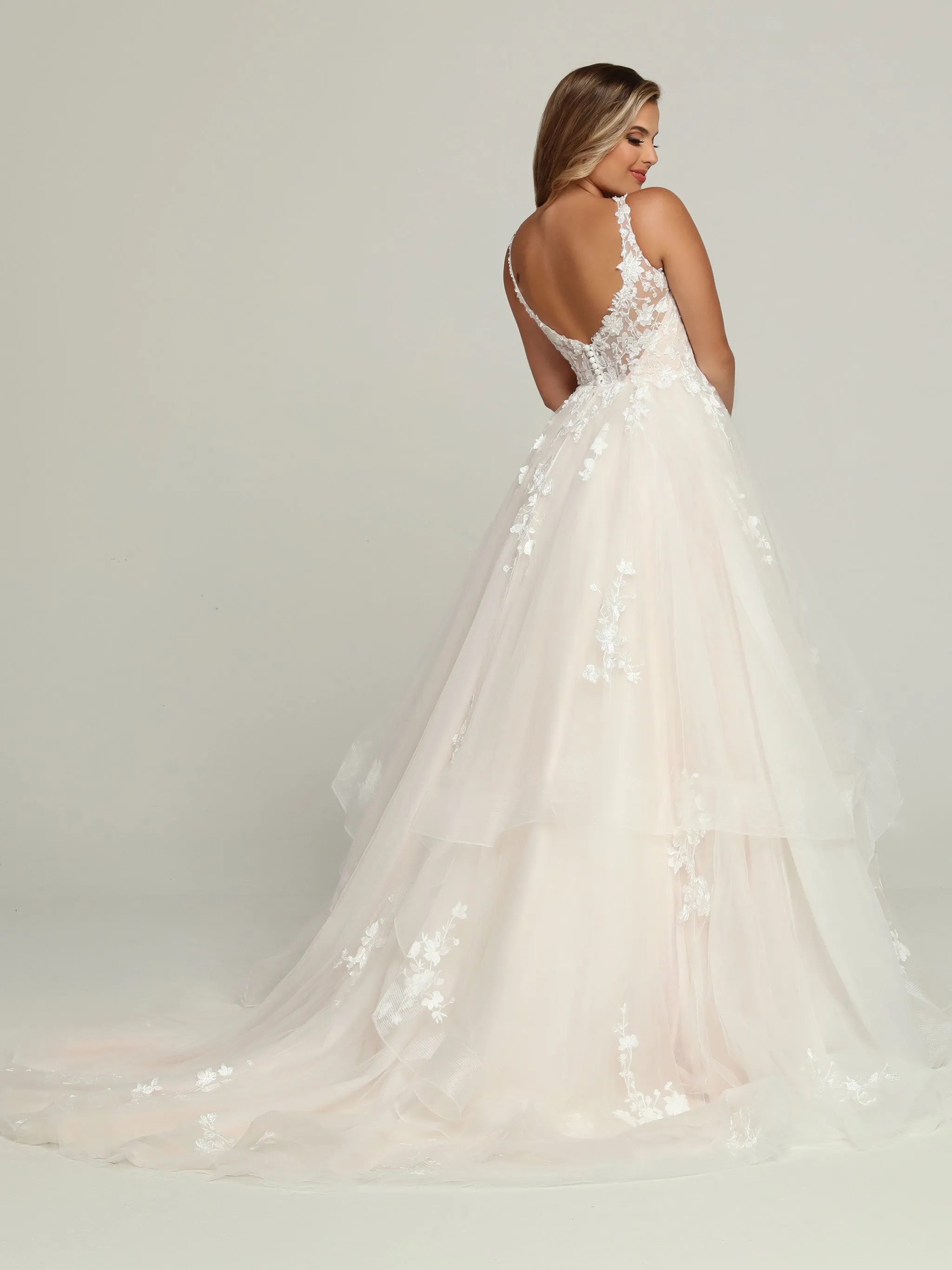 Davinci Bridal 50695 A Line Ruffle Layer Ballgown Wedding Dress Lace V Neck Bridal Gown