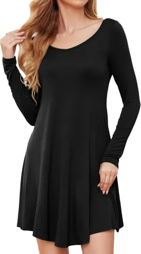 DEARCASE Women's T Shirt Dress Long Sleeve V-Neck Floral Print Casual Loose Flowy Swing Dresses