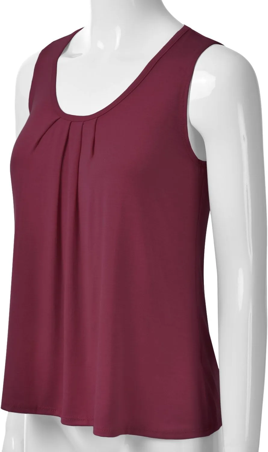 EIMIN Women's Pleated Scoop Neck Sleeveless Stretch Basic Soft Tank Top (S-3X)