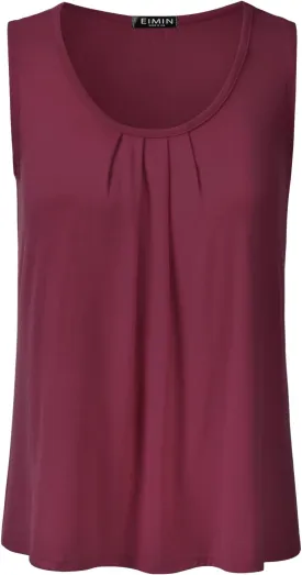EIMIN Women's Pleated Scoop Neck Sleeveless Stretch Basic Soft Tank Top (S-3X)