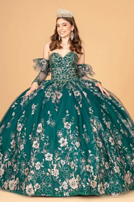 Embroidered Glitter Mesh Quinceanera Dress Detached Long Sleeve GLGL1944