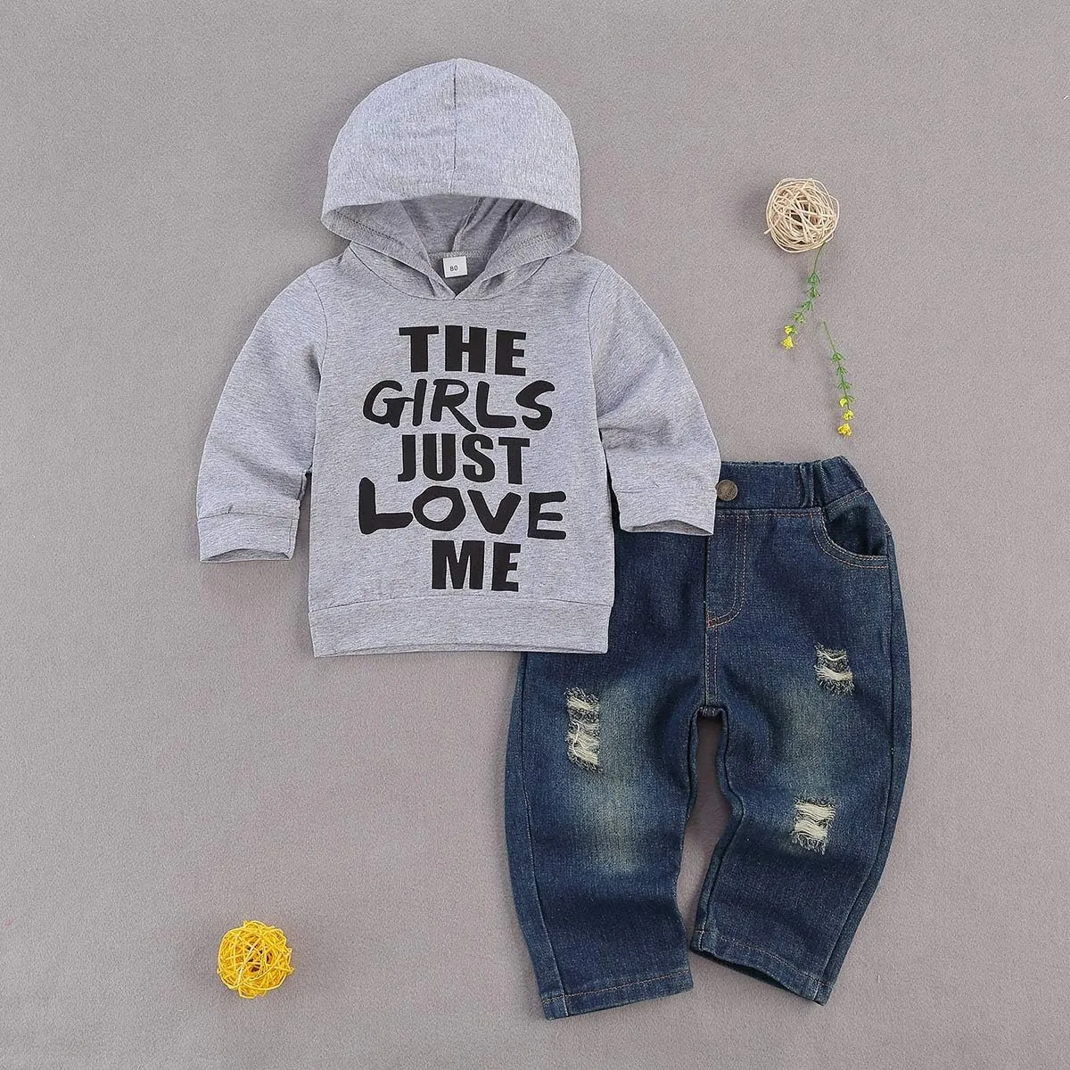 fhutpw Toddler Baby Boy Outfits Hoodie Sweatshirts & Jeans Clothes Set Fall Winter 6 9 12 18 24 Months