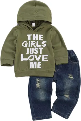 fhutpw Toddler Baby Boy Outfits Hoodie Sweatshirts & Jeans Clothes Set Fall Winter 6 9 12 18 24 Months