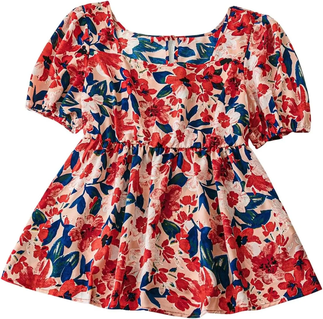 Floerns Women's Plus Size Summer Blouse Tops Bishop Sleeve Flared Peplum Casual Outfit
