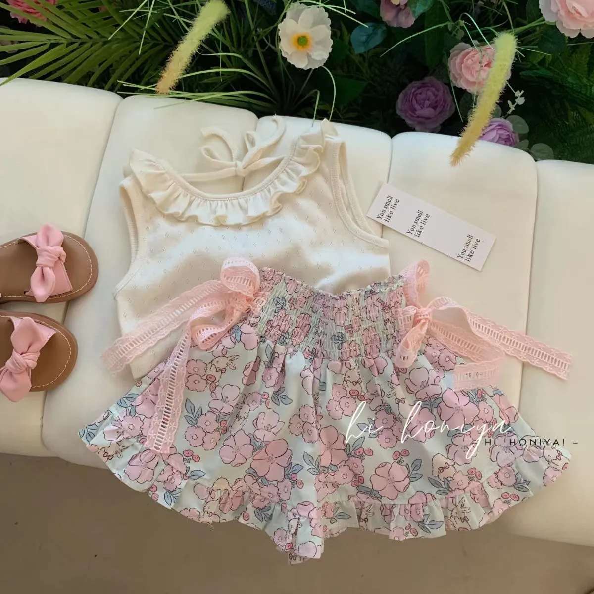 Girl's Floral Vest Two-Piece Suit