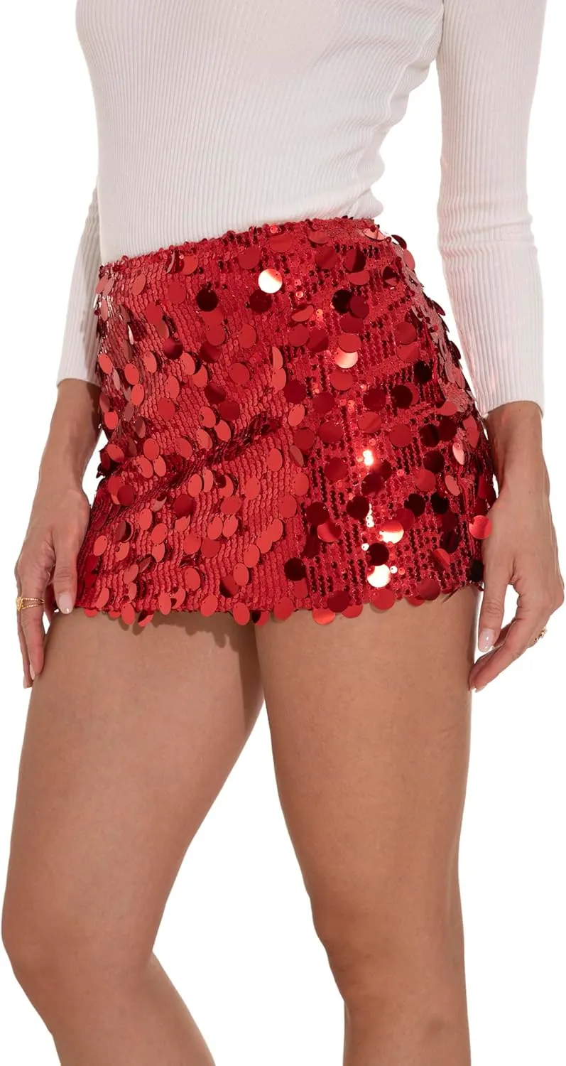 GUANYY Mini Sequin Skirt for Women Sexy Stretchy Pencil Bodycon Night Out Party Club Sparkly Skirts