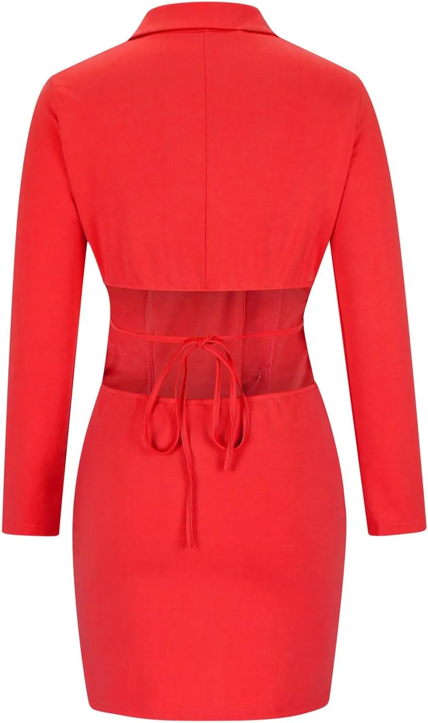HGps8w Women's Sexy Cutout Waist Blazer Dresses, Double Breasted Long Sleeve V Neck Suit Jacket Mini Dress