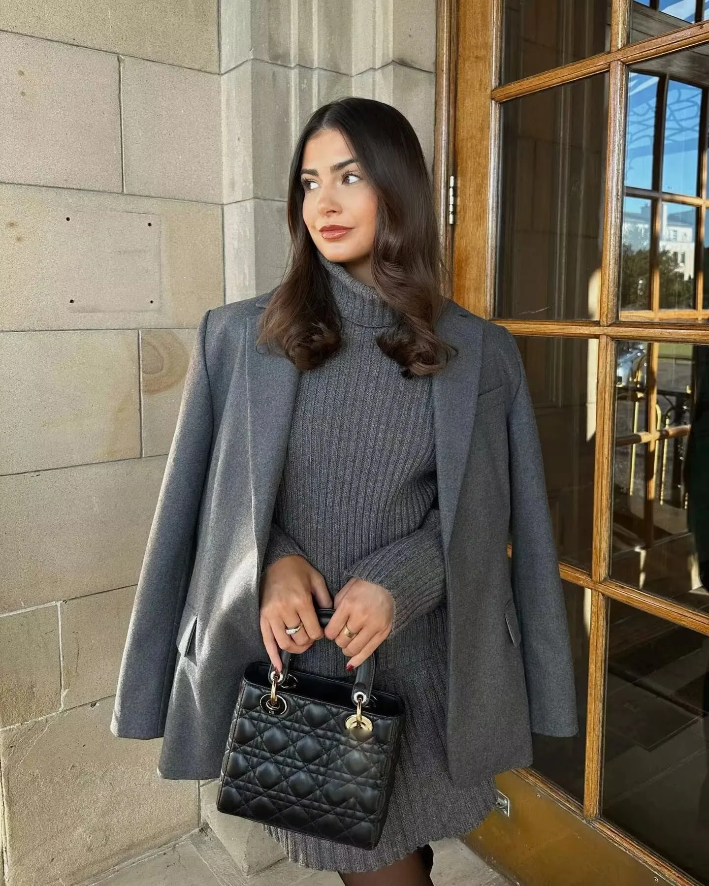 High Neck Knitted Pullover Pleated Mini Skirt Suit