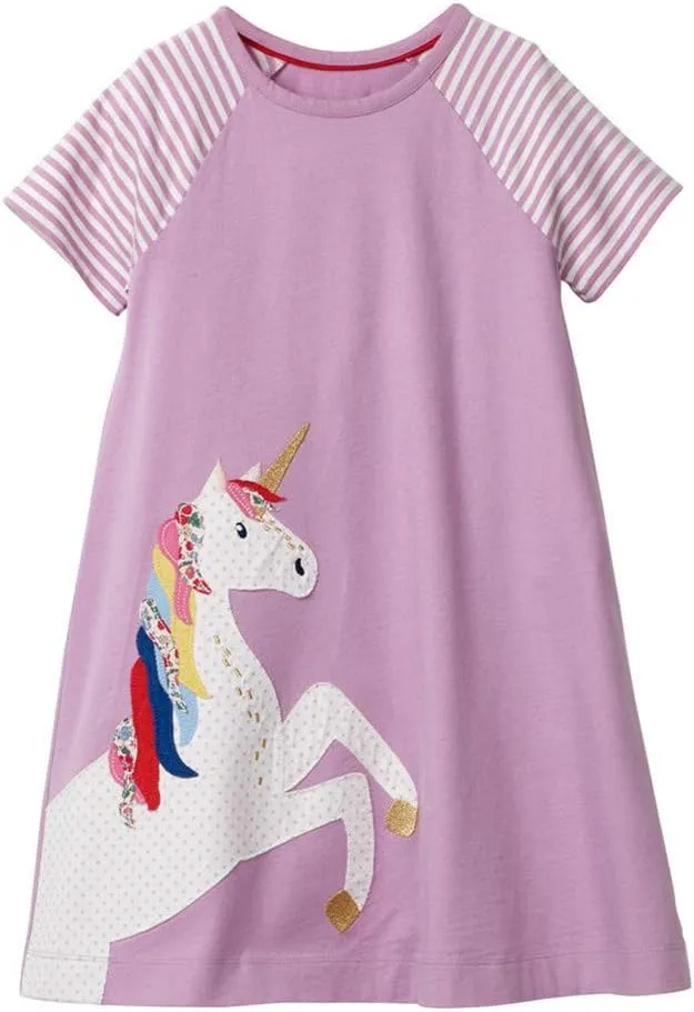 HILEELANG Toddler Girl Cotton Casual Dress Summer Short Sleeve Basic Tunic Playwear Shirt Dresses